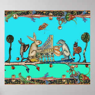 MEDIEVENT BESTIARY MAUSIC, Kaninchen, Hund, Blau Poster