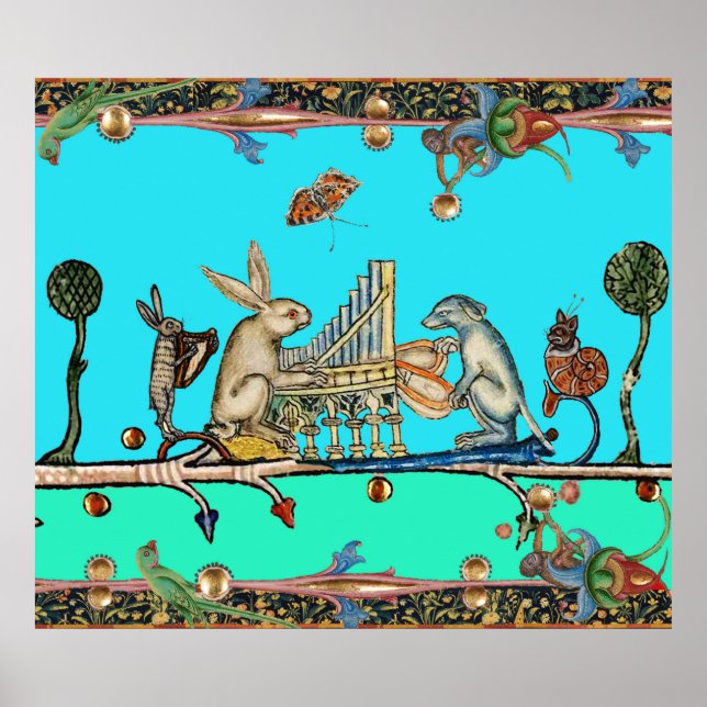 MEDIEVENT BESTIARY MAUSIC, Kaninchen, Hund, Blau Poster (Vorne)