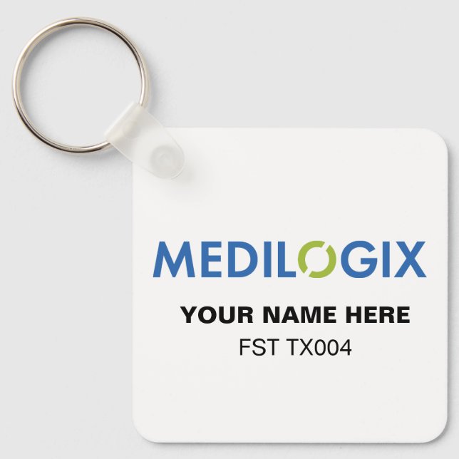 MEDILOGIX Schlüsselanhänger Quadrat Text hinzufüge (Vorderseite)