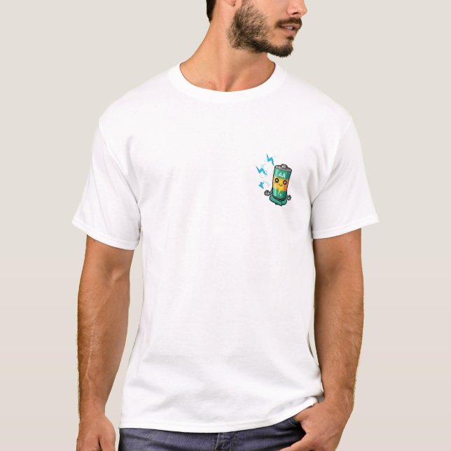Meditating Zen Battery Mascot with Sparkly Eyes T-Shirt (Vorderseite)
