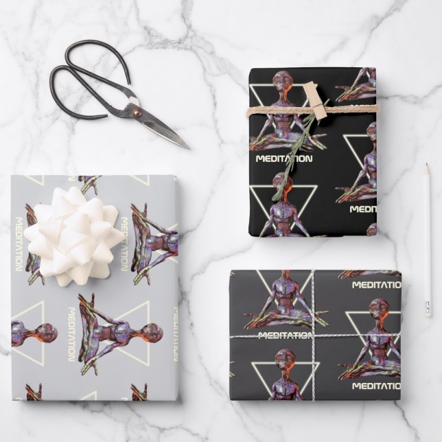 Meditation. Alien in ruhiger Pose Geschenkpapier Set (Vorderseite)