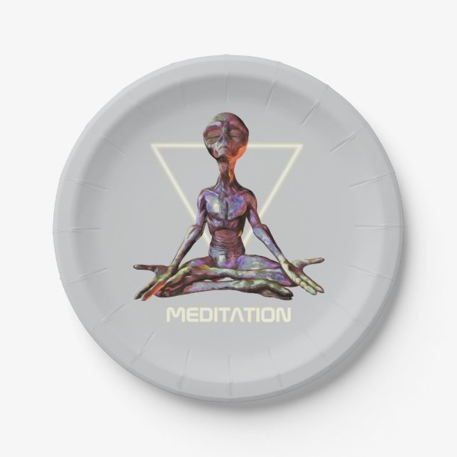 Meditation. Alien in ruhiger Pose Pappteller (Vorderseite)