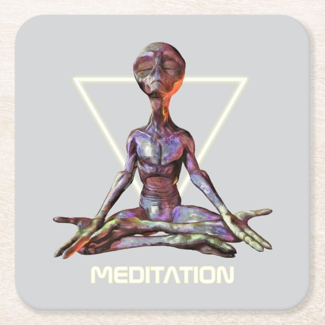 Meditation. Alien in ruhiger Pose Rechteckiger Pappuntersetzer (Vorderseite)