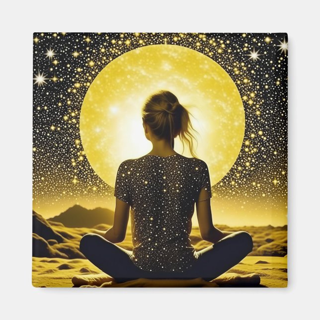 Meditation der Frau unter dem Mond Magnet (Vorne)