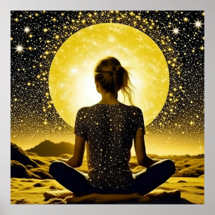 Meditation der Frau unter dem Mond Poster