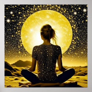 Meditation der Frau unter dem Mond Poster