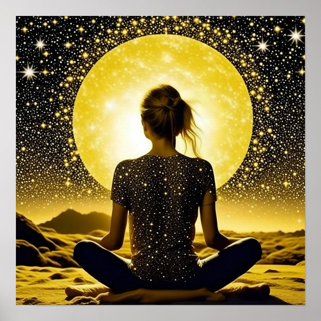 Meditation der Frau unter dem Mond Poster (Vorne)