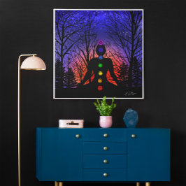 Meditation im Park | Yoga, Bäume und Sonnenunterga Poster