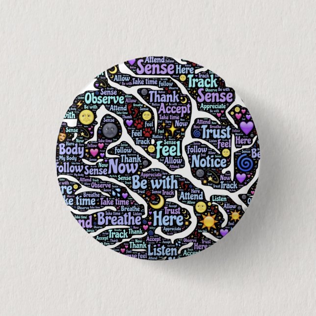 Meditation Körper Inspiration Word Art Button (Vorderseite)