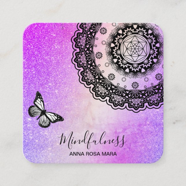 *~* Meditation Mandala Reiki Yoga . Schmetterling Quadratische Visitenkarte (Vorderseite)