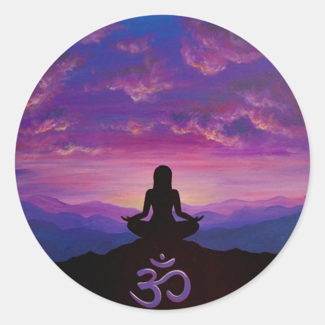 Meditation Mountain Sunset Sticker Lila (Vorderseite)