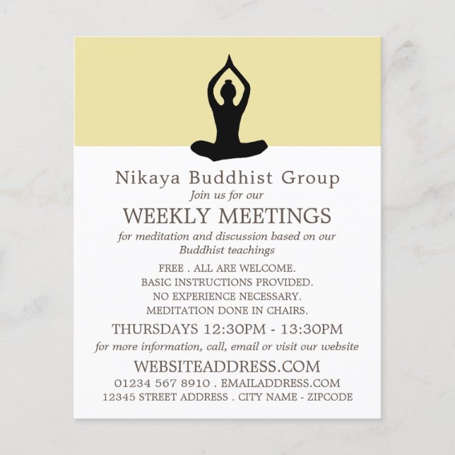 Meditation Pose, Buddhistische Gruppenwerbung Flyer (Vorne)