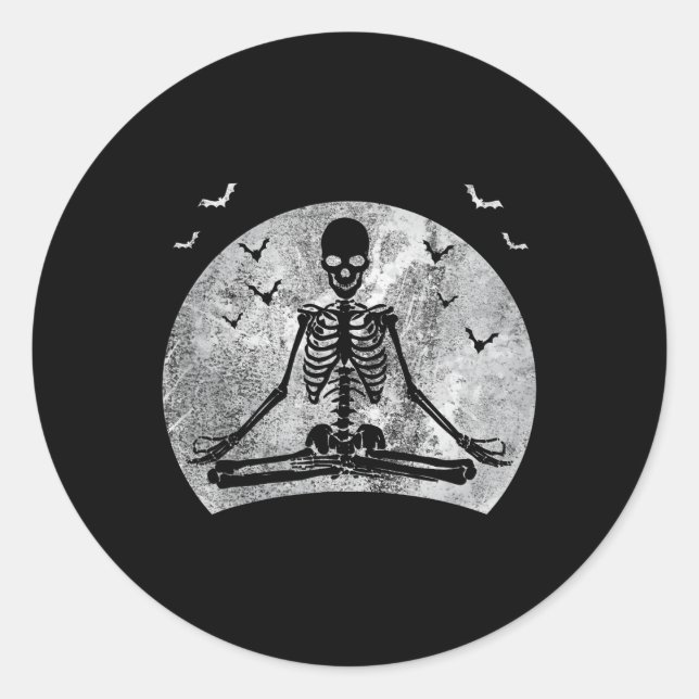 Meditation Skeletton Yoga Lover Halloween Mondkost Runder Aufkleber (Vorderseite)