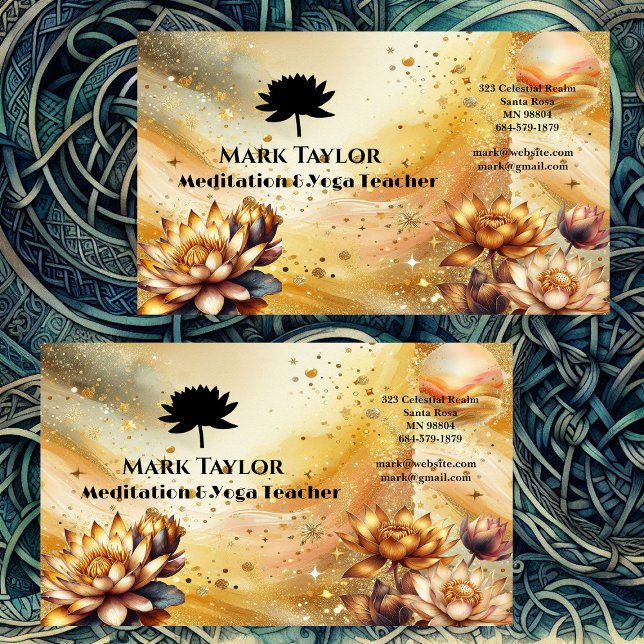 Meditation Spirituelles Yoga Lehrer Gold Lotus Log Visitenkarte (Meditation Spiritual Yoga Teacher Gold Lotus Logo Business Card)