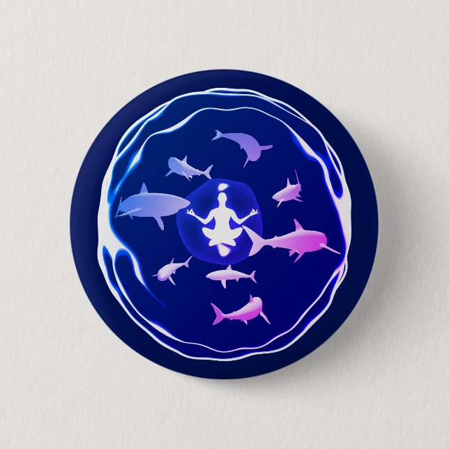 Meditation unter Wasser | Schwimmen mit Haien Button (Vorderseite)
