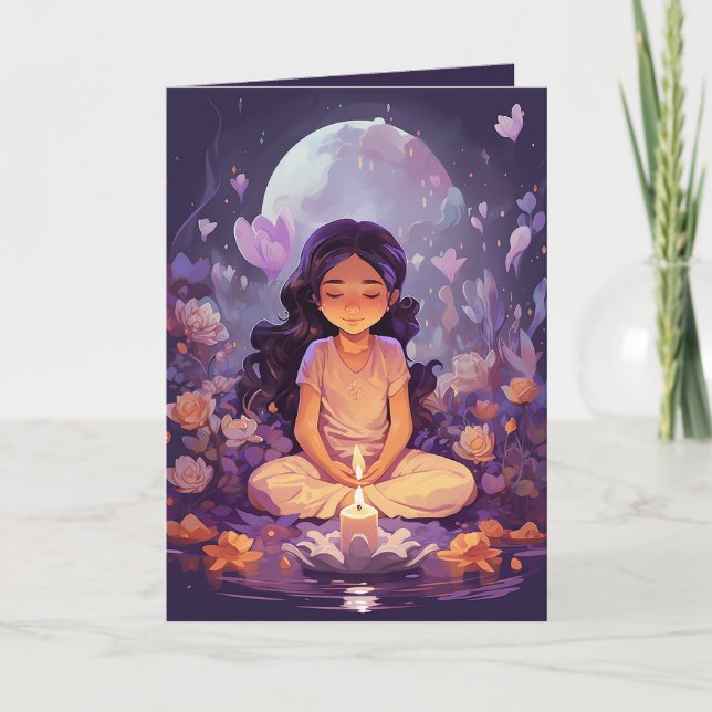Meditation von Yoga Girl Crystal Lila Lotus Karte (Vorderseite)