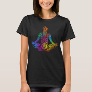 Meditation Yoga Chakra Rainbow Color Lotus Pose T-Shirt