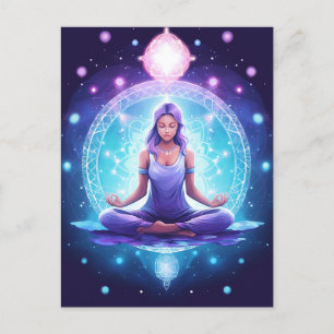Meditation Yoga Girl, Crystals Amethyst Lotus Postkarte