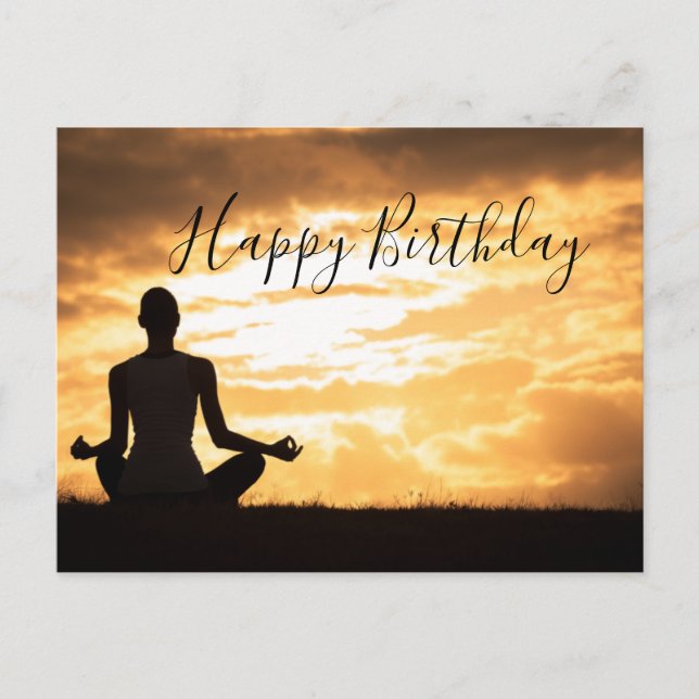 Meditation Yoga Silhouette Happy Birthday Card Postkarte (Vorderseite)