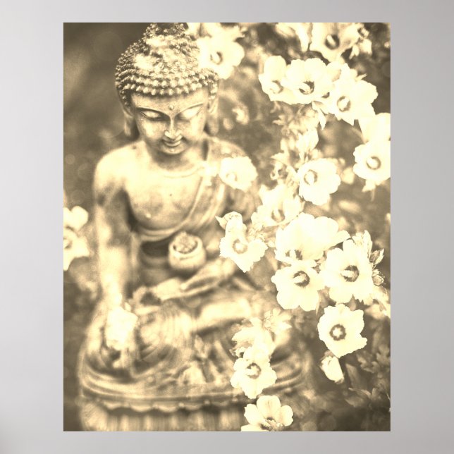 *~* Meditation Zen Buddha Meditat Blume Gold Poster (Vorne)