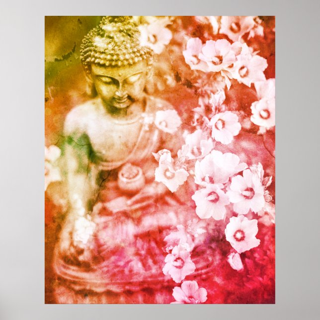 *~* Meditation Zen Buddha Meditat Blume Orange Poster (Vorne)