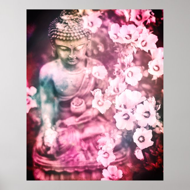 *~* Meditation Zen Buddha Meditat Blume Rosa Poster (Vorne)