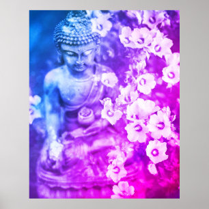 *~* Meditation Zen Buddha Meditat Floral Aqua Poster