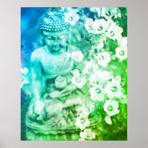 *~* Meditation Zen Buddha Meditat Floral Ombre Poster