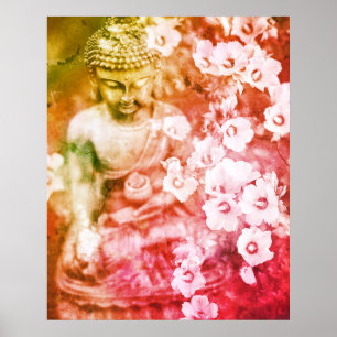 *~* Meditation Zen Buddha Meditate Flowers Orange Poster