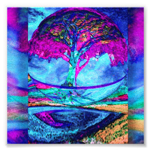 Meditations-Baum des Lebens in Lila Fotodruck