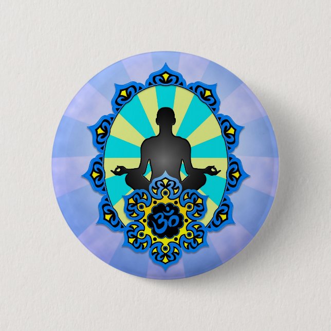 Meditations-Yoga-Om, -BLAU und -GELB Button (Vorderseite)