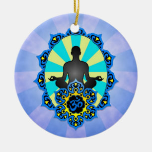 Meditations-Yoga-Om, -BLAU und -GELB Keramik Ornament