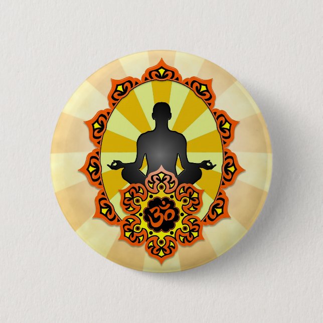Meditations-Yoga-Om, -orange und -GELB Button (Vorderseite)