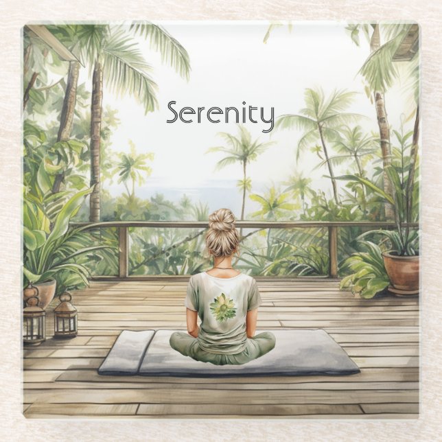 Meditations-Yoga-Ruhe Frau Glasuntersetzer (Vorderseite)
