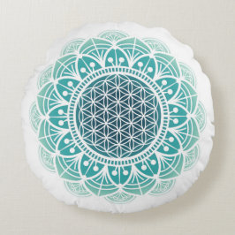 Meditationskissen Mandala Blume des Lebens aquamar Rundes Kissen