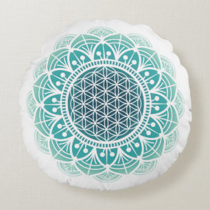 Meditationskissen Mandala Blume des Lebens aquamar Rundes Kissen