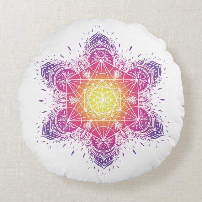 Meditationspilze | Mandala | Metatron Rundes Kissen (Vorderseite)