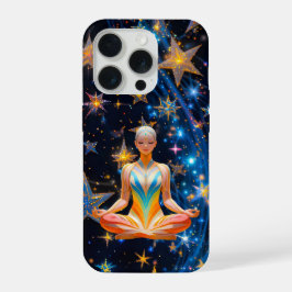 Meditative Frau - Design der Mystischen Galaxie iPhone 15 Pro Hülle