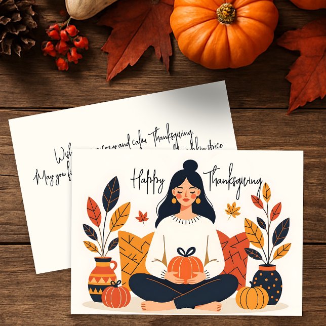 Meditative Frau mit Pumpkin Happy Thanksgiving Karte (Von Creator hochgeladen)