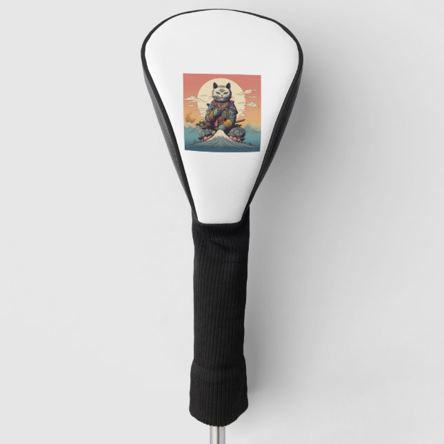 Meditative Samurai Katze Eine Reise über den Fuji Golf Headcover (Vorderseite)