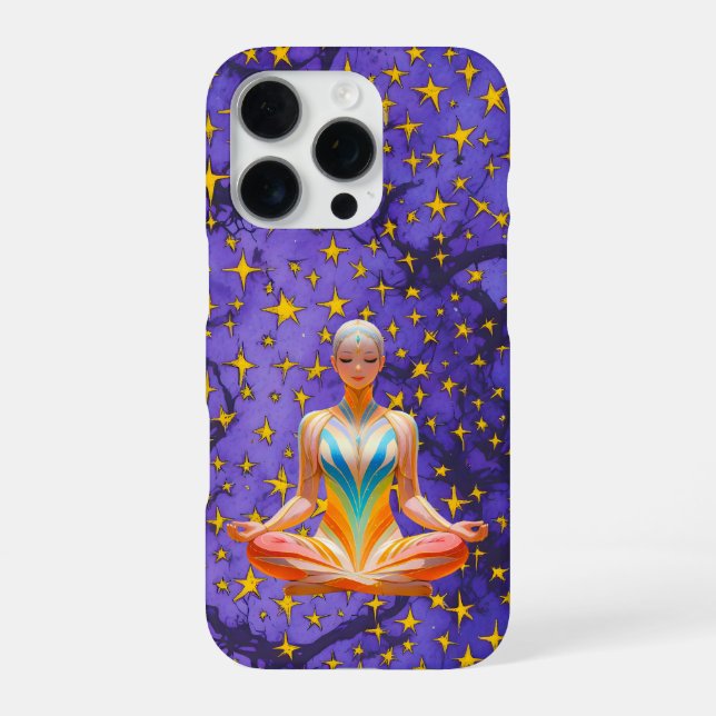 Meditative Woman und einzigartiges Star-Muster iPhone Hülle (Rückseite)