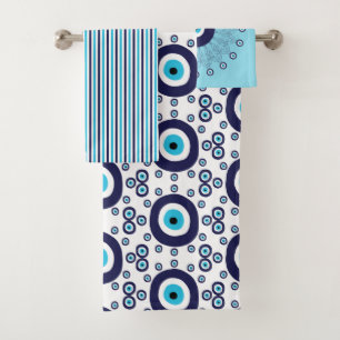Mediteran Blauer Nazar Böse Eye Mandala Circles Badhandtuch Set