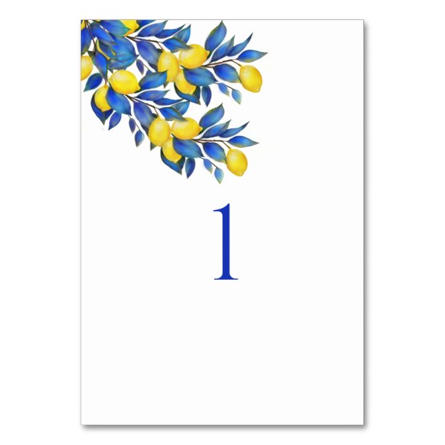 Mediteran - Lemons-Wedding Table Card Tischnummer (Vorderseite)