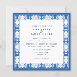 Mediterran Blauer Griechischer Schlüssel Einladung