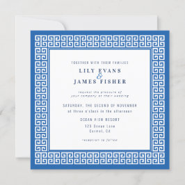 Mediterran Blauer Griechischer Schlüssel Einladung