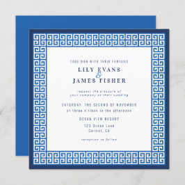 Mediterran Blauer Griechischer Schlüssel Einladung