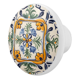 Mediterran Gelb & Blau Blume Folk Kunst, Dichtung Keramikknauf