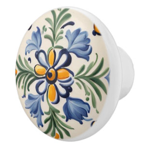 Mediterran Gelb & Blau Blume Folk Kunst, Dichtung Keramikknauf