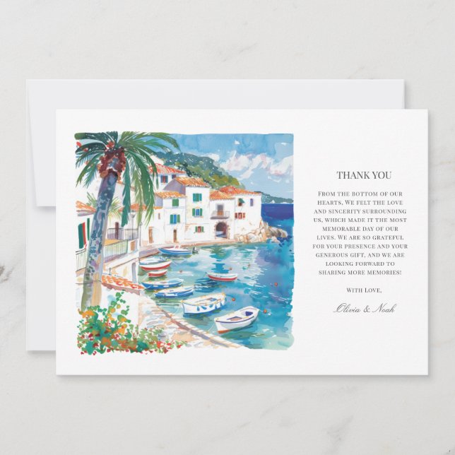 Mediterrane Aquarellfarbe Danke Karte (Vorderseite)