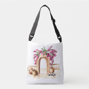 Mediterrane Architektur, Blume, Aquarell, h Tragetaschen Mit Langen Trägern